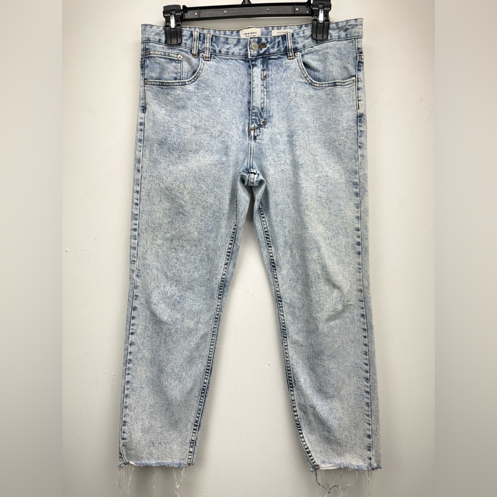 Insight Denim size 36 Men’s Acid Wash Frayed Hem City Chop Slim Crop Jeans